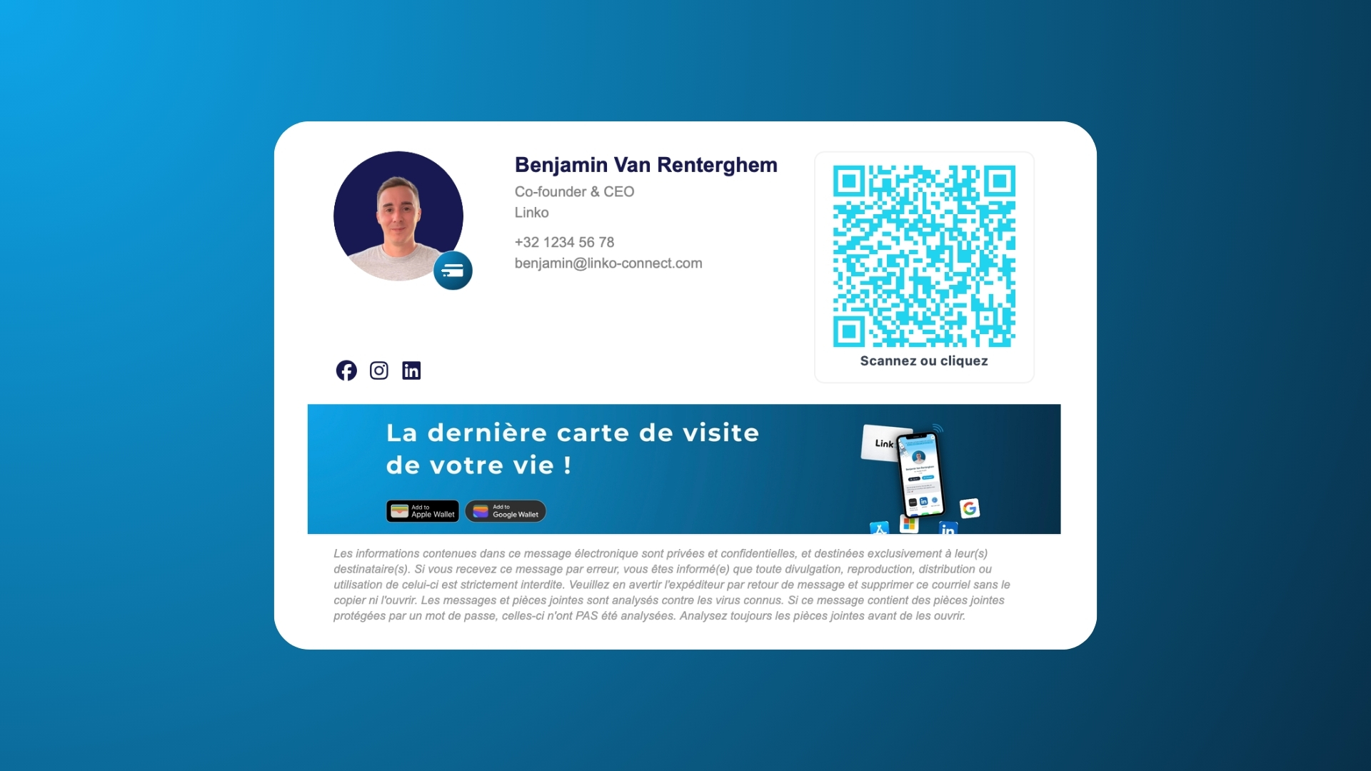 Image d'une signature e-mail Linko afin de pouvoir présenter son apparence.